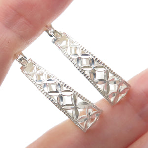 925 Sterling Silver Vintage Mexico Diamond-Cut Flower Hoop Earrings