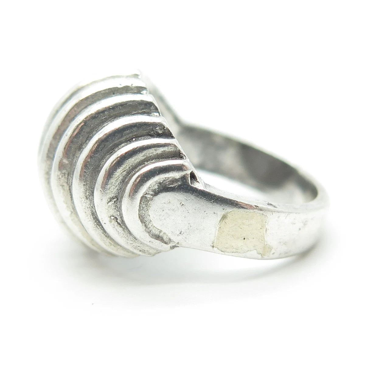 925 Sterling Silver Vintage Modernist Ribbed Dome Ring Size 5