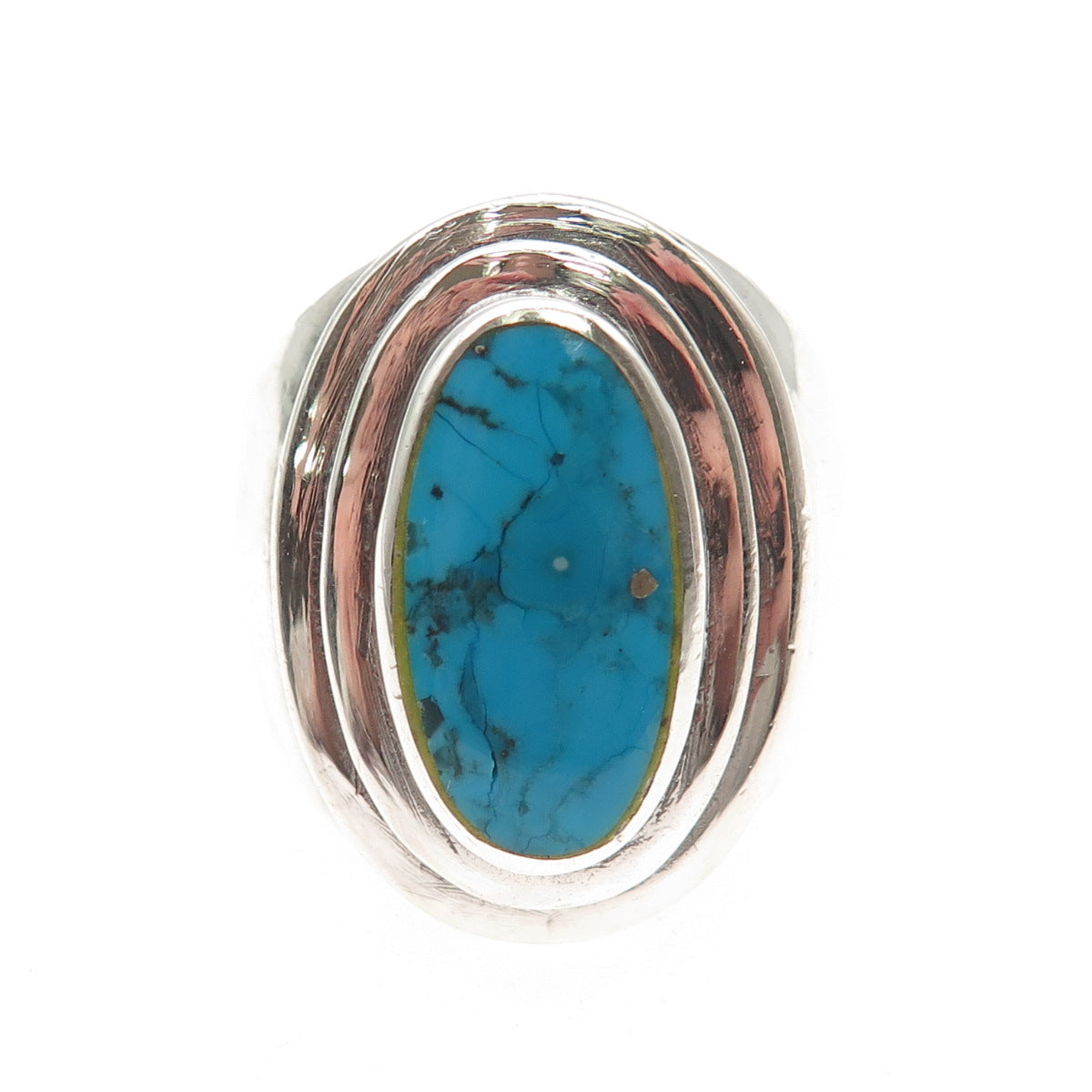 925 Sterling Silver Vintage Real Turquoise Modernist Ring Size 11