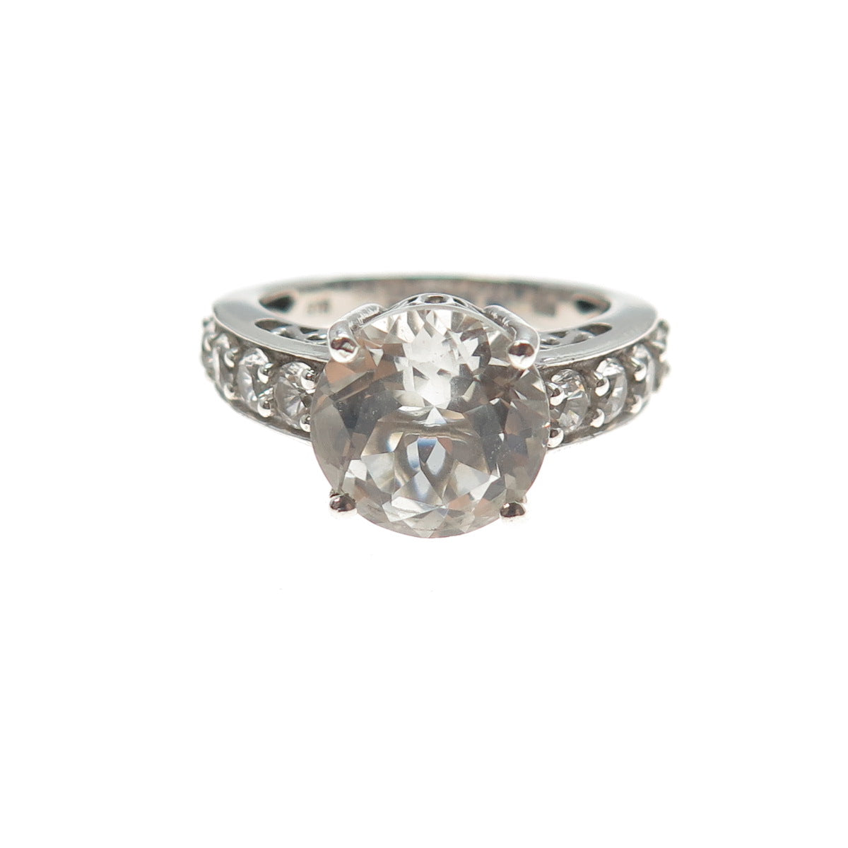 CHUCK CLEMENCY 925 Sterling Silver Real White Topaz Engagement Ring Size 7