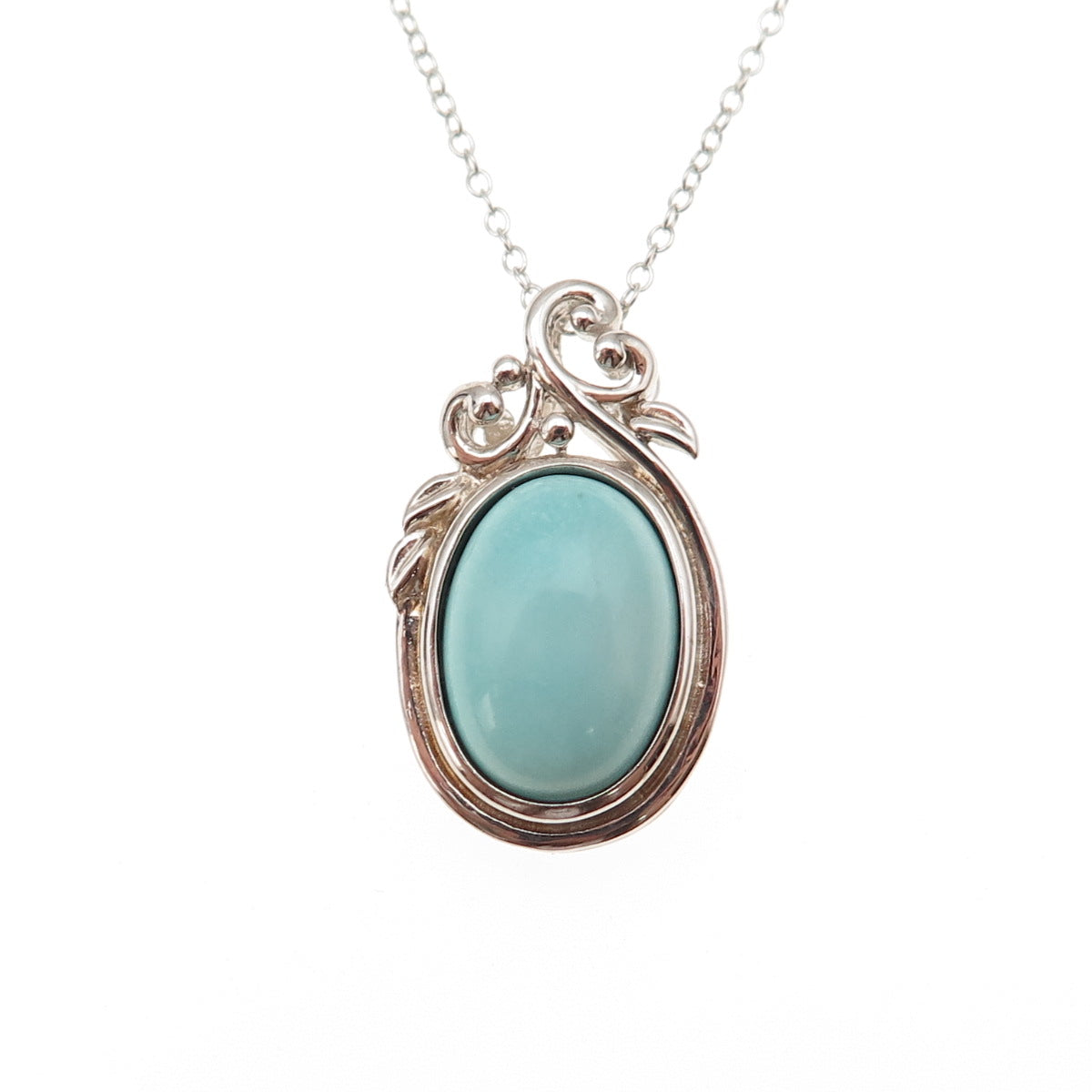 925 Sterling Silver Real Tyrone Turquoise Floral Cable Chain Necklace 18"