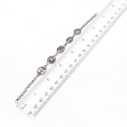925 Sterling Silver Vintage Real Amethyst & Citrine Bracelet 7" (missing lock)