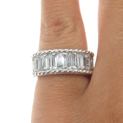 JUDUTH RIPKA 925 Sterling Silver Baguette-Cut C Z Half Eternity Ring Size 5