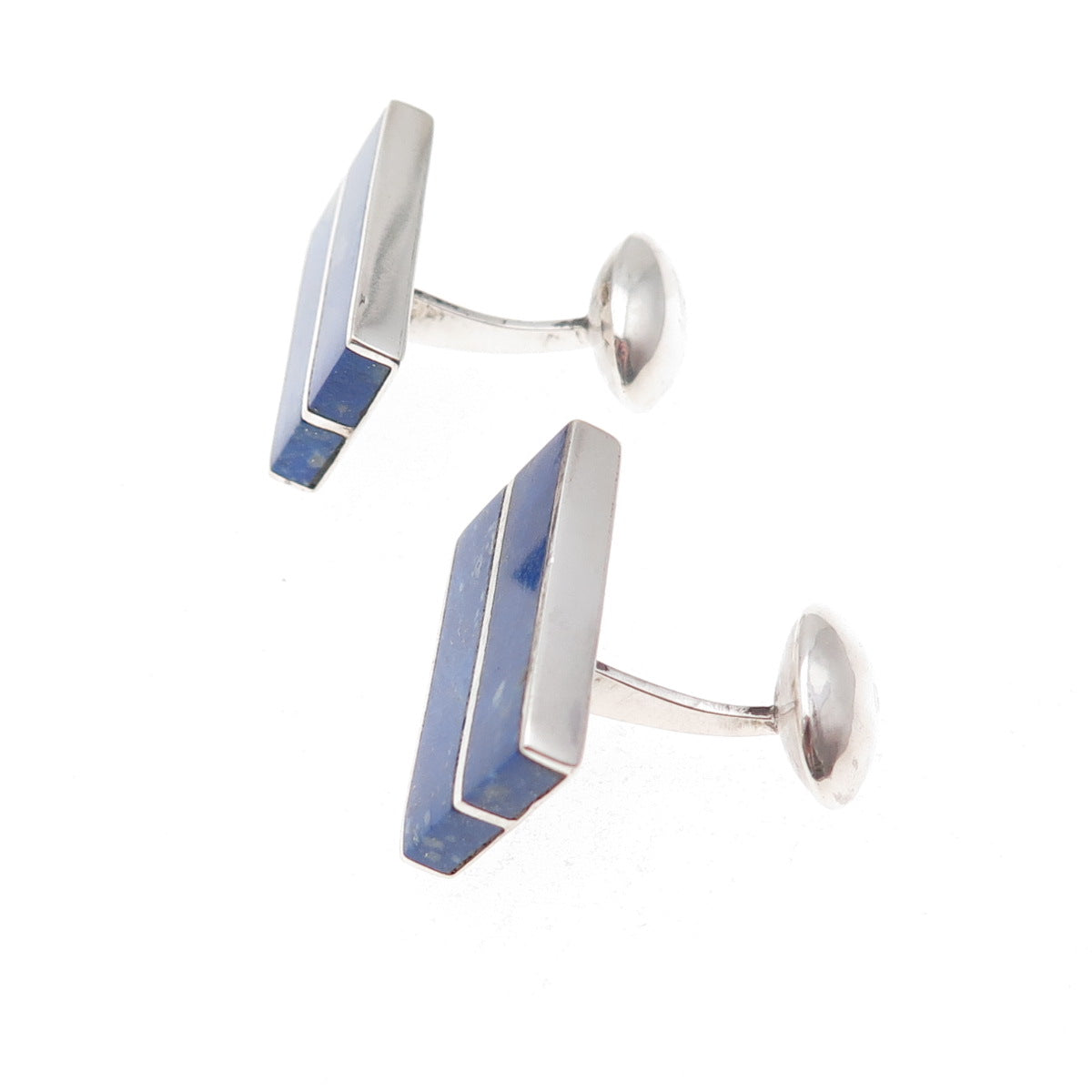 925 Sterling Silver Vintage Mexico Lapis Modernist Handcrafted Cufflinks