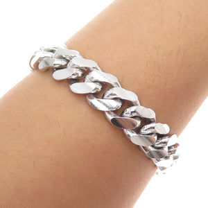 925 Sterling Silver Vintage Italy Cuban Link Heavy 73.4g Bracelet 8.5"
