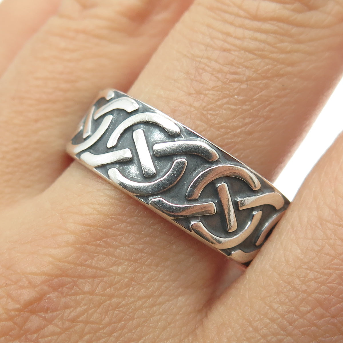 925 Sterling Silver Vintage Mexico Knot Oxidized Band Ring Size 13.5