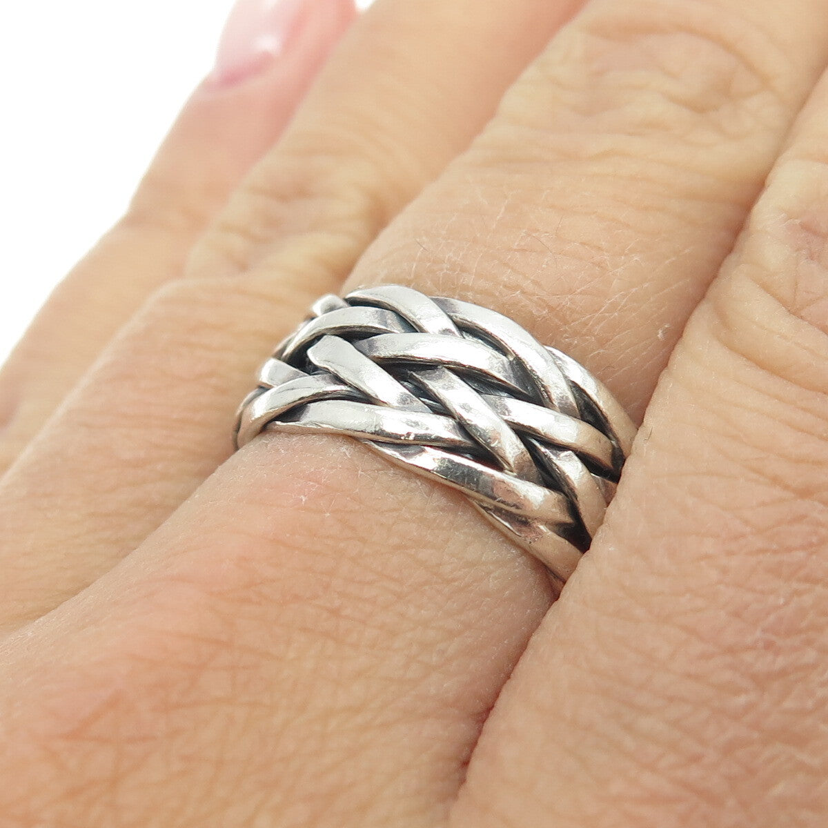 925 Sterling Silver Vintage Woven Band Ring Size 7.75