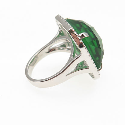 925 Sterling Silver Green & White C Z Ring Size 7.25