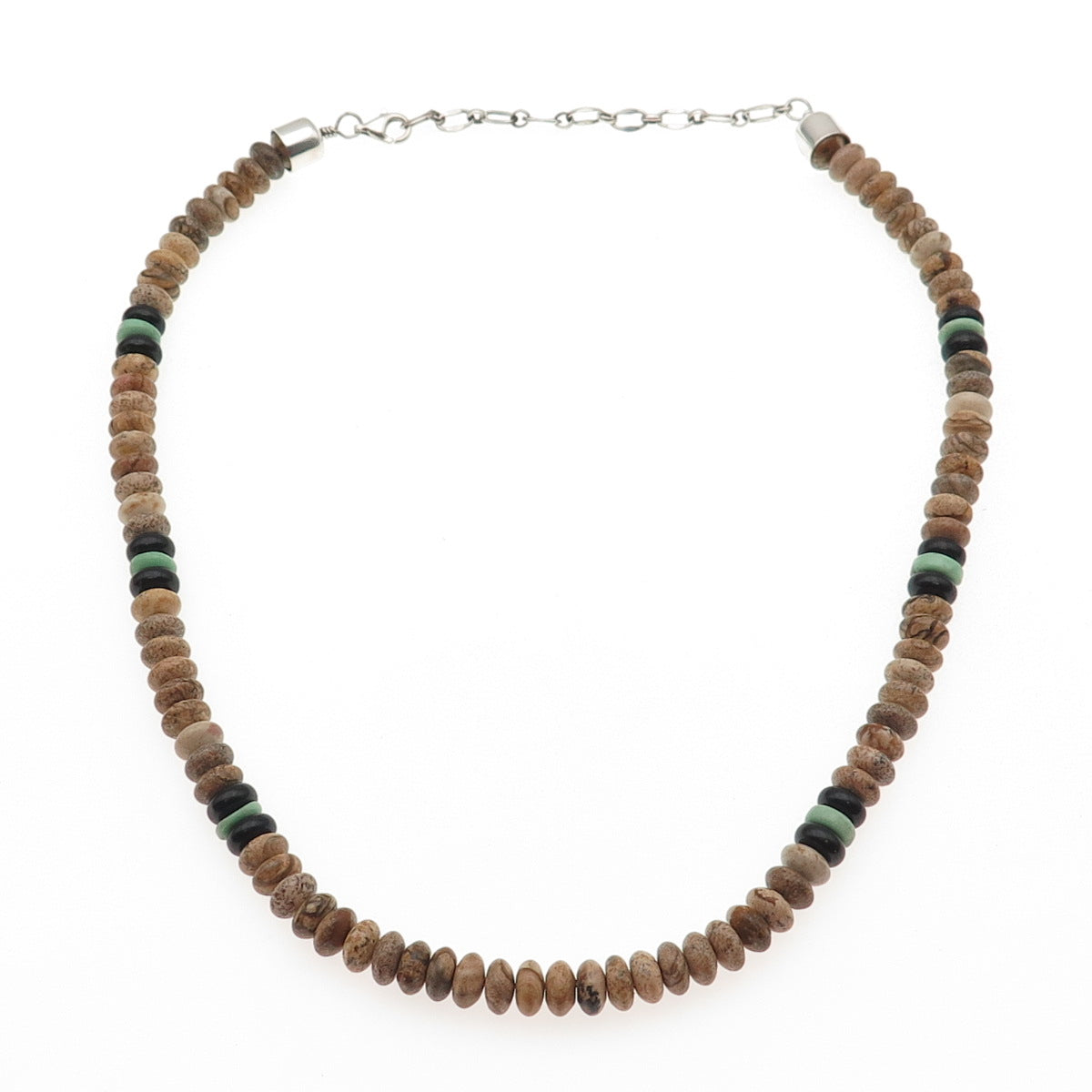 Jay King Desert Rose 925 Sterling Vintage Jasper Onyx Turquoise Necklace 18-20"