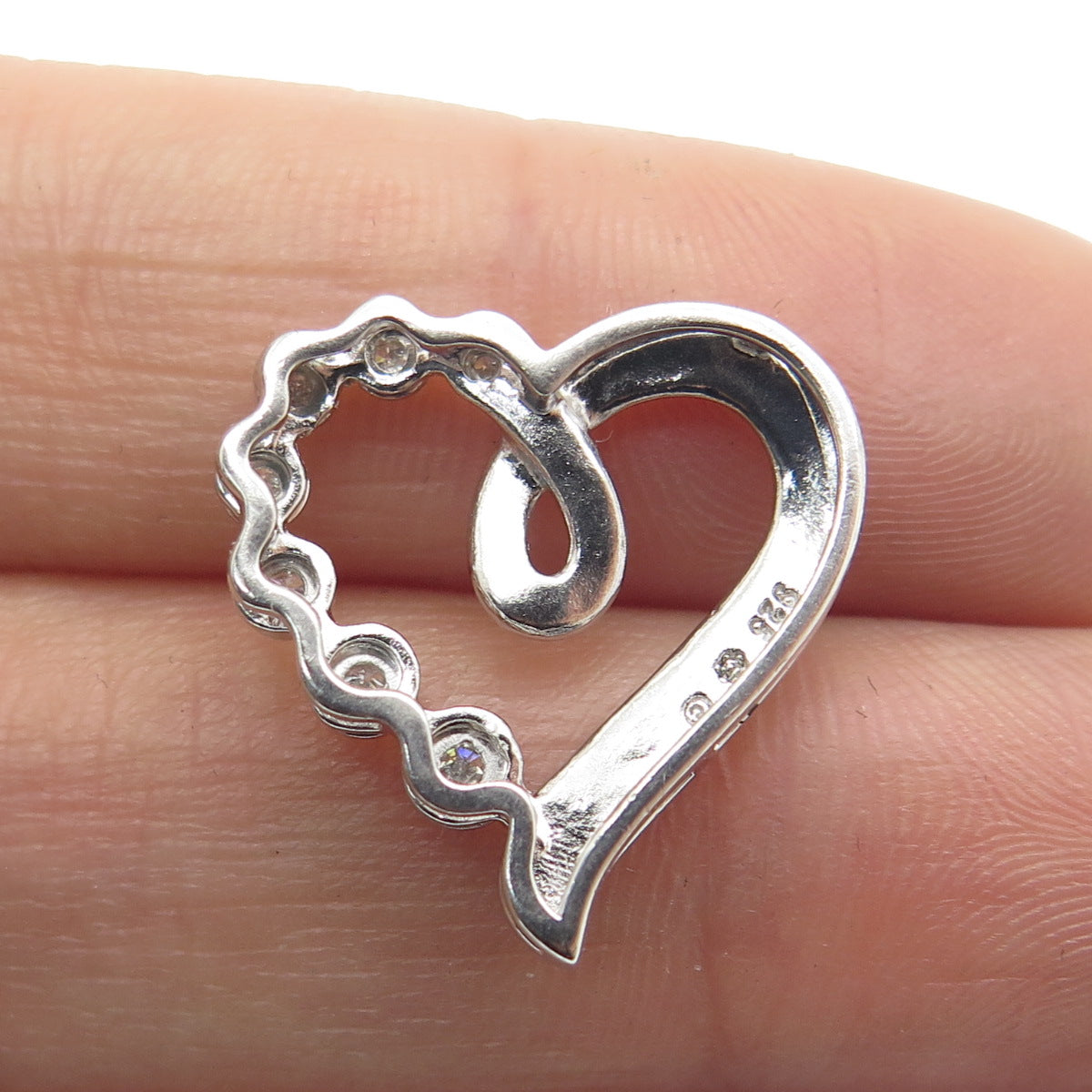 925 Sterling Silver Real Round-Cut Diamond Heart Slide Pendant