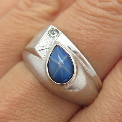 VARGAS Sterling Silver Antique Rhinestone & Star Sapphire-Imitation Ring Size 9