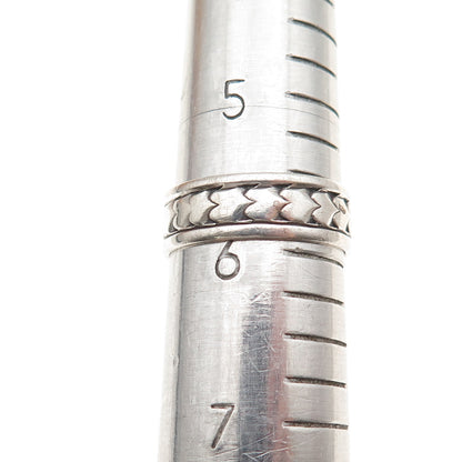925 Sterling Silver Antique Art Deco Heart All Around Oxidized Band Ring Size 6