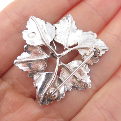 925 Sterling Silver Vintage 1986 Real Rhodolite Modernist Floral Pin Brooch