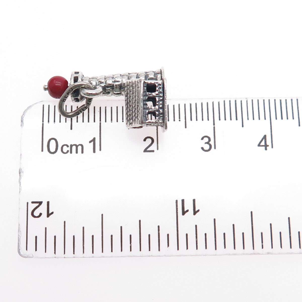 BEAU CRAFT 925 Sterling Antique Art Deco Real Coral Lighthouse Mini 3D Pendant