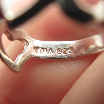 925 Sterling Silver Vintage Open Heart Half Round Ring Size 6