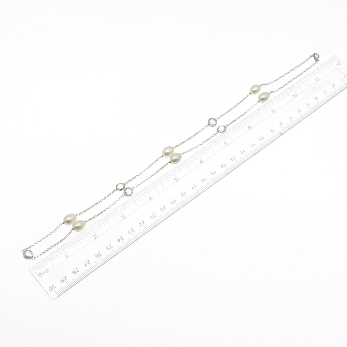 925 Sterling Silver Real Pearl & Green Amethyst By The Yard Chain Necklace 24"