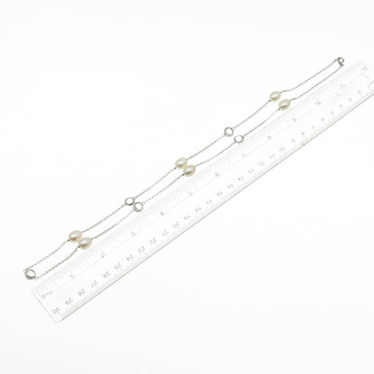 925 Sterling Silver Real Pearl & Green Amethyst By The Yard Chain Necklace 24"