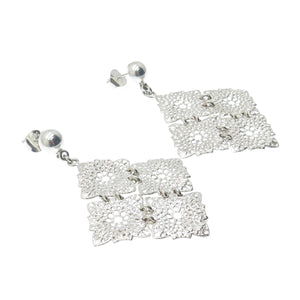 950 Silver Vintage Modernist Floral Dangle Earrings