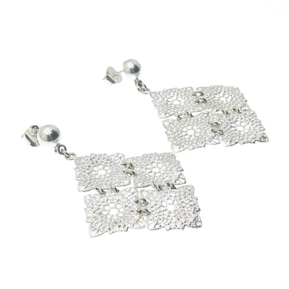 950 Silver Vintage Modernist Floral Dangle Earrings