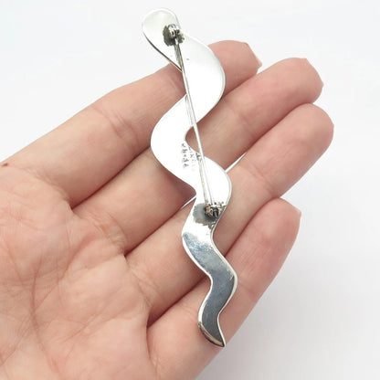 925 Sterling Silver Vintage Mexico Wavy / Snake Pin Brooch