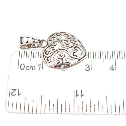 925 Sterling Silver Vintage Floral Scroll Heart Oxidized Charm Pendant