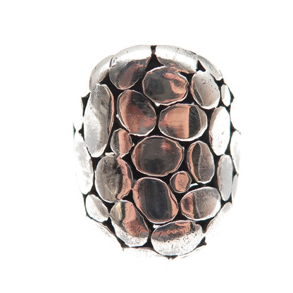 925 Sterling Silver Vintage Modernist Kali Dotted Oxidized Ring Size 7