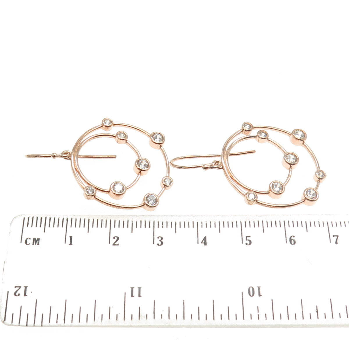 925 Sterling Silver Rose Gold Plated Round-Cut C Z Circle Dangling Earrings