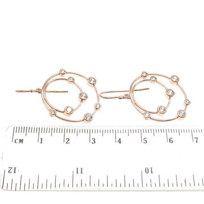 925 Sterling Silver Rose Gold Plated Round-Cut C Z Circle Dangling Earrings