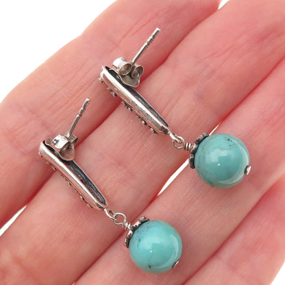 SX Sally C 925 Sterling Silver Vintage Real Ruby & Turquoise Dangle Earrings