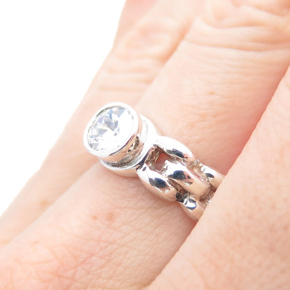 JACKSON HOLE 925 Sterling Silver Oval-Cut C Z Panther Link Ring Size 8