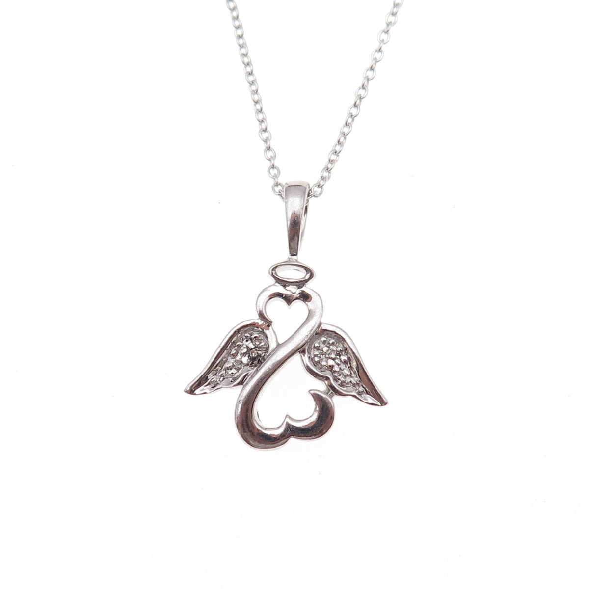 Jane Seymour Sterling Silver Real Diamond Angel Heart Cable Chain Necklace 18"