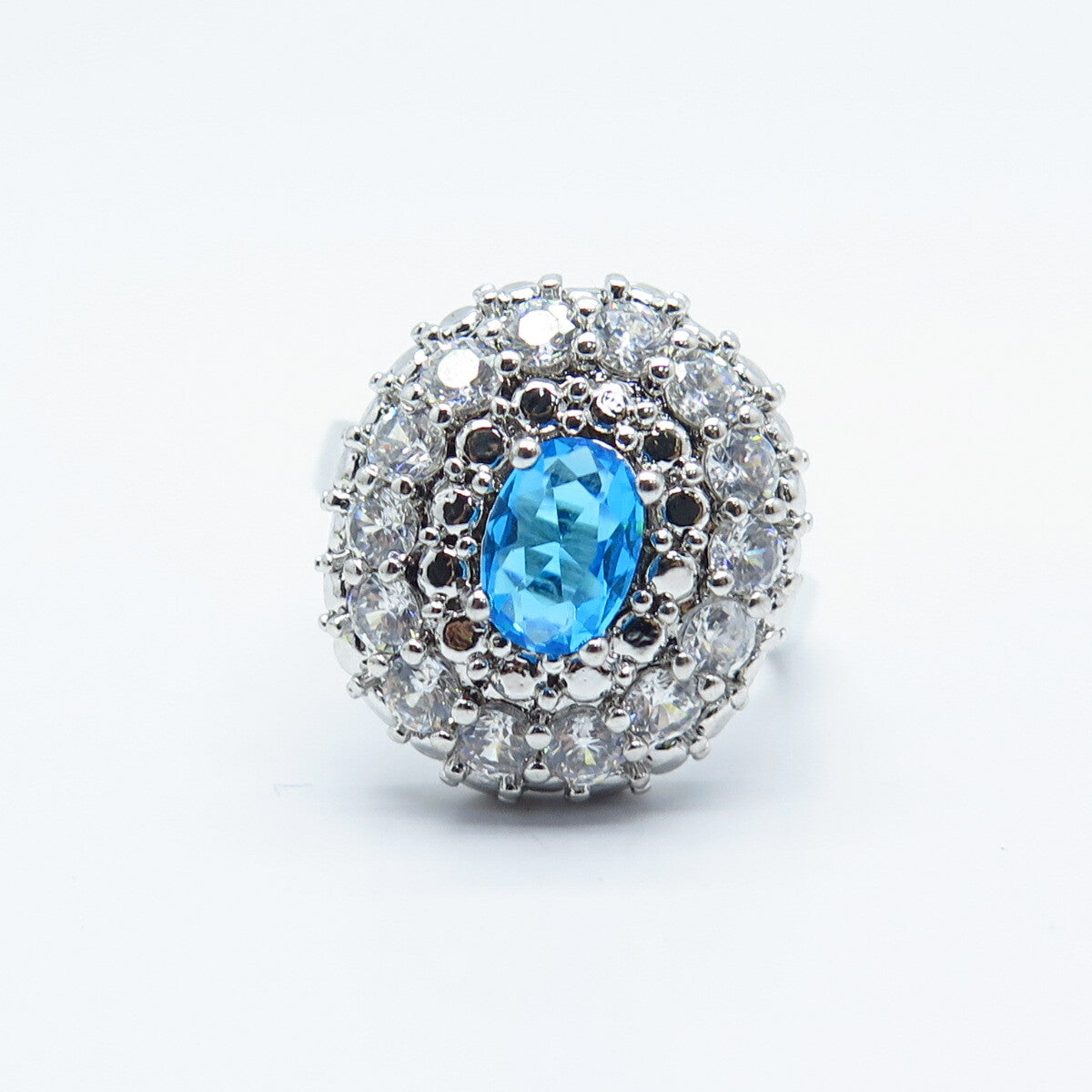 925 Sterling Silver Real Apatite & C Z Ring Size 6.75