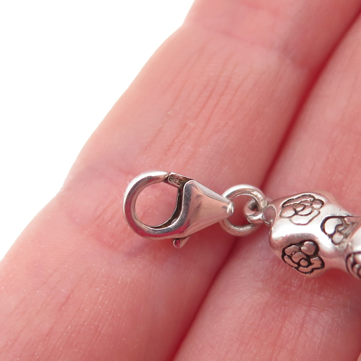 925 Sterling Silver Vintage Mannequin Rose Floral Lobster Lock Charm Pendant