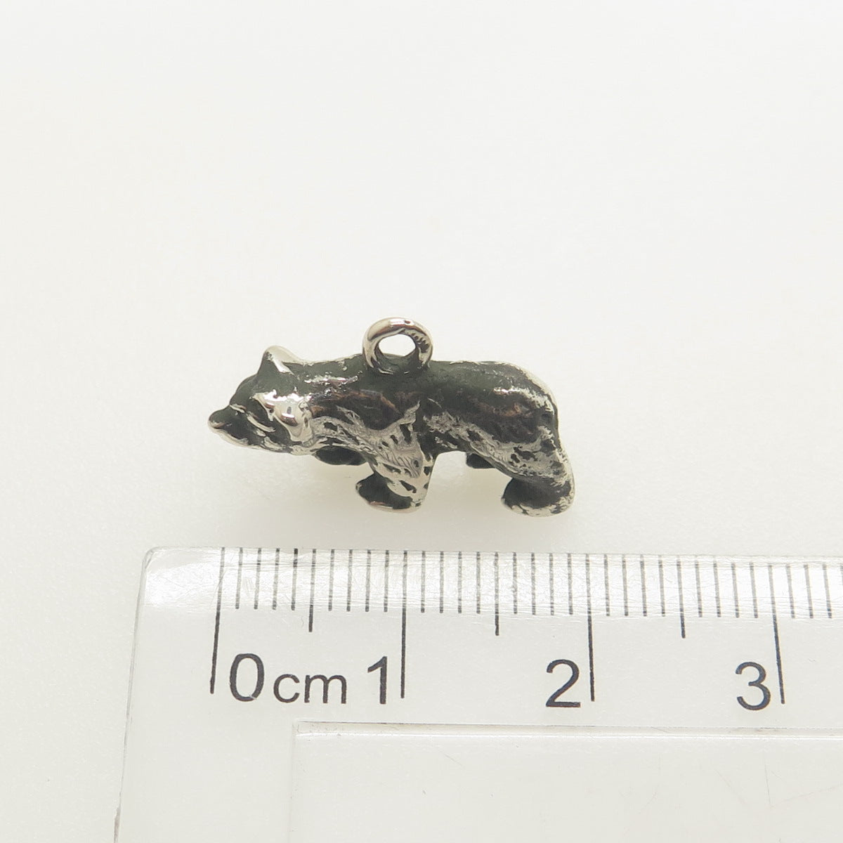 800 Silver Vintage Bear Minimalist 3D Charm Oxidized Pendant