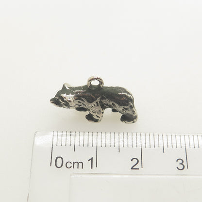 800 Silver Vintage Bear Minimalist 3D Charm Oxidized Pendant