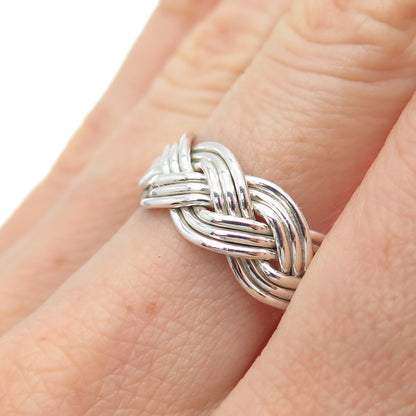 925 Sterling Silver Vintage Mexico Modernist Woven Ring Size 7.5