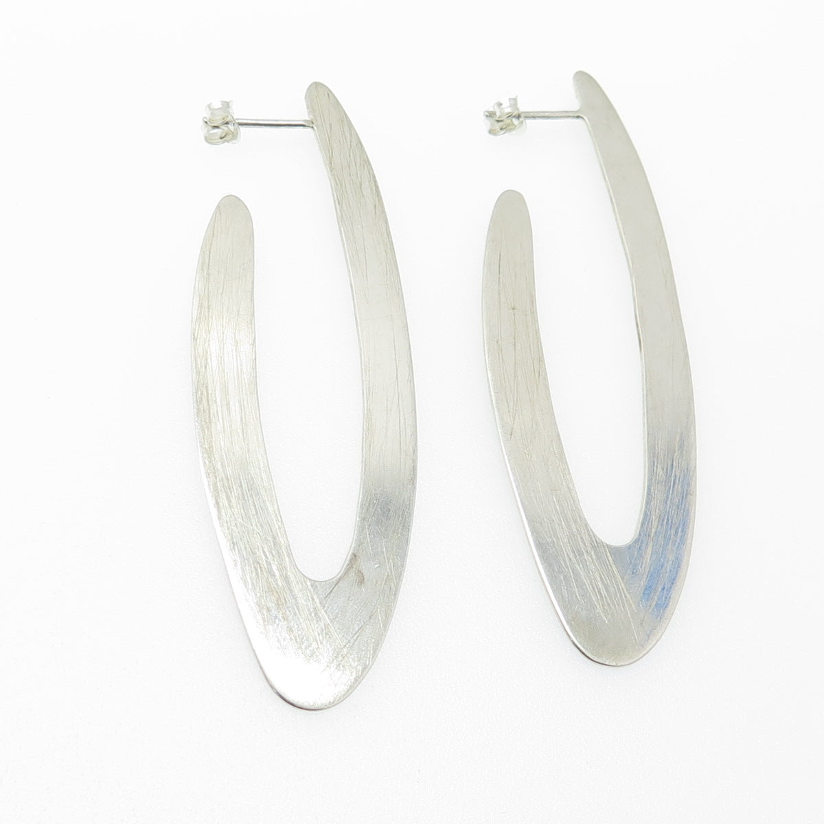 925 Sterling Silver Vintage Modernist Hoop Drop Earrings