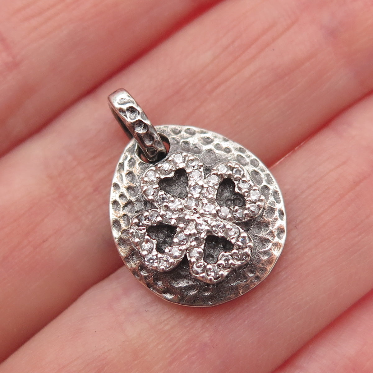 925 Sterling Silver Round-Cut C Z Clover Mini Charm Pendant