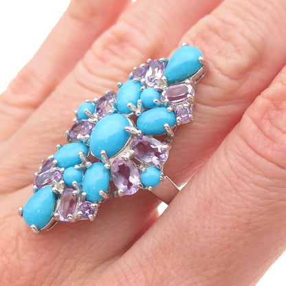 Chapal Zenray 925 Sterling Silver Real Turquoise & Amethyst Ring Size 8.25