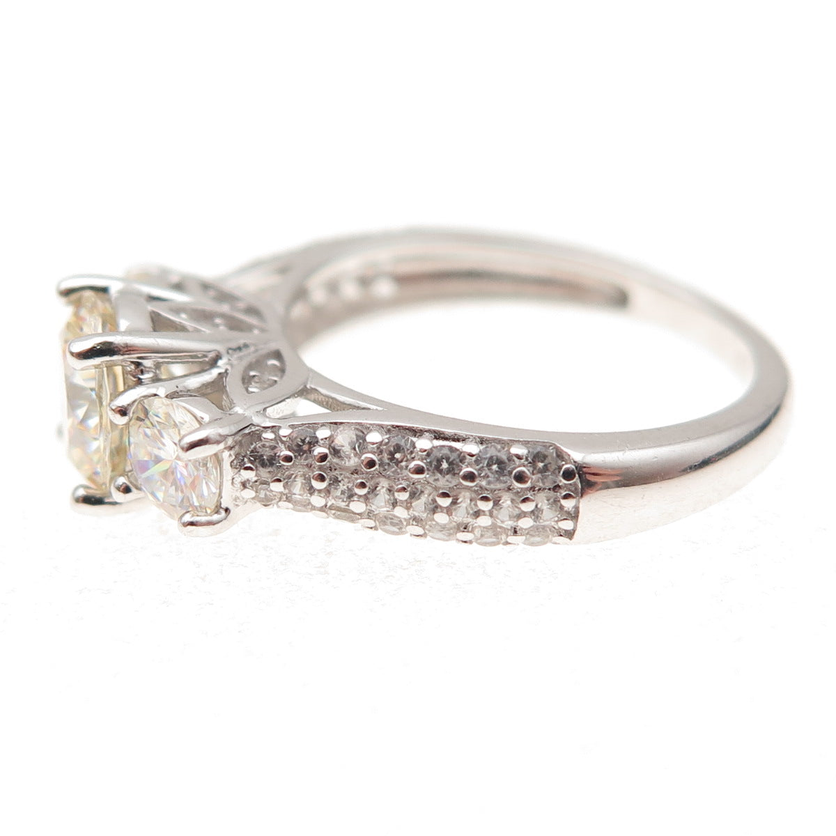 925 Sterling Silver Real Round-Cut White Topaz & C Z Engagement Ring Size 5