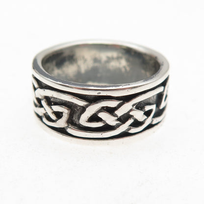 925 Sterling Silver Vintage Celtic Knot Oxidized Band Ring Size 7