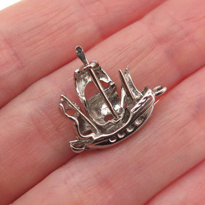 925 Sterling Silver Vintage Viking Ship Mini Charm Pendant