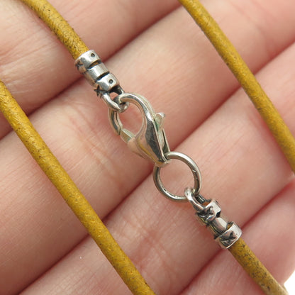 925 Sterling Silver Yellow Mustard-Color Leather Cord Necklace 16"