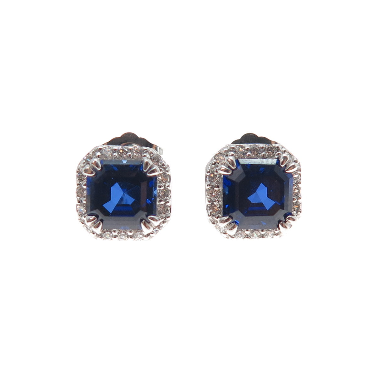 925 Sterling Silver Lab-Created Sapphire & C Z Stud Earrings