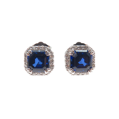 925 Sterling Silver Lab-Created Sapphire & C Z Stud Earrings