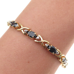 Dee Berkle 925 Sterling Gold Plated Real Diamond Accent & Sapphire Bracelet 7"