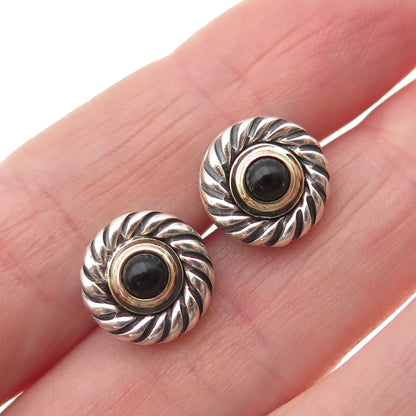 David Yurman 925 Sterling 14K Gold Vintage Real Black Onyx Cookie Stud Earrings