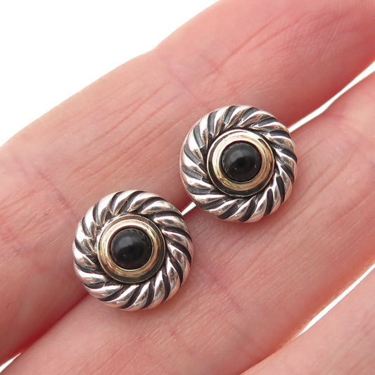 David Yurman 925 Sterling 14K Gold Vintage Real Black Onyx Cookie Stud Earrings