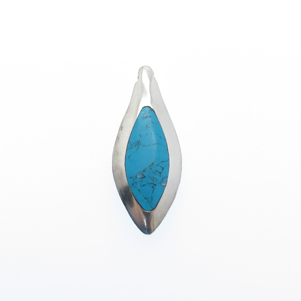 925 Sterling Vintage Morenci Turquoise Black Onyx Petal Dual Sided Slide Pendant
