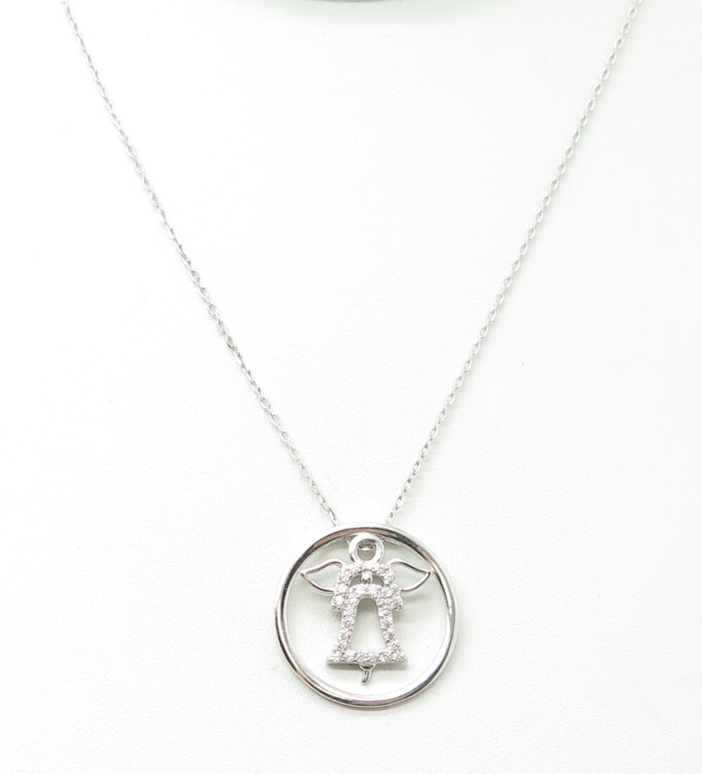 HAN 925 Sterling Silver Round-Cut Shaped C Z Angel Cable Chain Necklace 16-18"